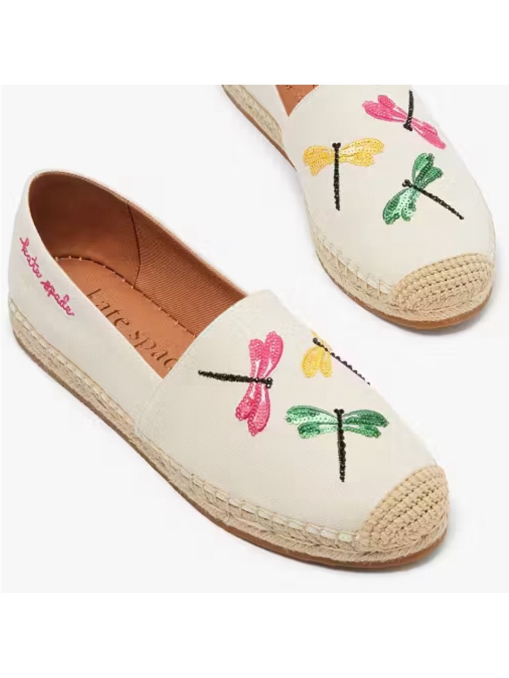 Kate Spade Dragonfly Espadrille Flats Size 8 Embroidered Beaded Jute Whimsy